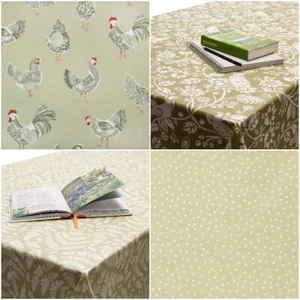 Sage Green PVC Oilcloth Tablecloth Wipeclean - 132cm Wide -Birds, Chicken,Floral - Picture 1 of 9