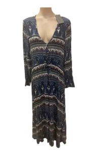 INDIKAH Womens Dress size 14 Teal BNWT Floral Boho Peasant Frill Paisley NEW - Picture 1 of 8