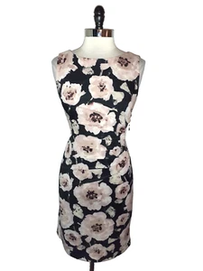 IVANKA TRUMP Size 10 Sheath Dress Black Pink Floral Sleeveless Stretch Knit - Picture 1 of 7