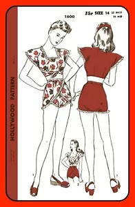 Misses zweiteilige SONNENANZUG Shorts TOP Hollywood 1600 SELTEN Vintage 1945 Nähmuster - Bild 1 von 5