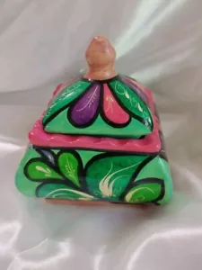 MEXICAN TALAVERA STYLE POTTERY Colorful FLORAL Square TRINKET DISH ~5" H ~VGC - Picture 1 of 13