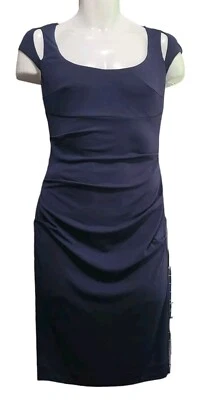 Nicole Miller Ruched Bodycon Dress Women's 6 Navy Blue Stretch Knee Length - Image 1 of 4