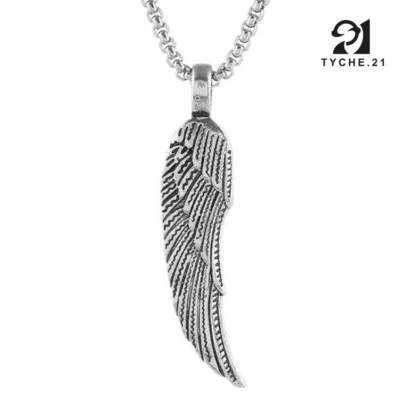 Silver Angel Wing Feather Pendant Necklace Men Women Stainless Steel Chain 24" - Image 1 of 3