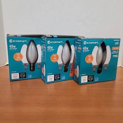 3 Boxes (9 Bulbs) EcoSmart B11 Candelabra Dimmable LED Light Bulb Soft White - Image 1 of 4
