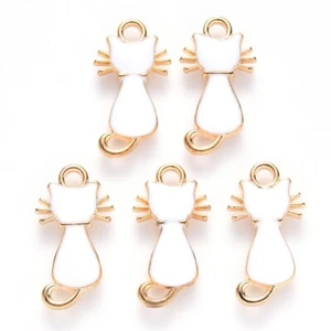 10 x Dijes Gato Blanco - Dijes Gato Esmalte Dorado 2.2 cm - Dijes Gato de la Suerte - Imagen 1 de 2