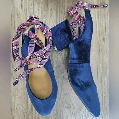 Noelle Terciopelo Cordones Bloque Tacones Azul con Cordones Multicolor Corbatas Talla 8 Foto 1 de 4
