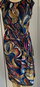 Quick Brown Fox Women’s Dress, Black, Yellow , Blue Stretchy - Size L -soft - Picture 1 of 12
