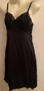 Vintage Vassarette Nylon Black Slip, SIZE A 34, Wide Lace Trim,Adjustable Straps - Picture 1 of 4