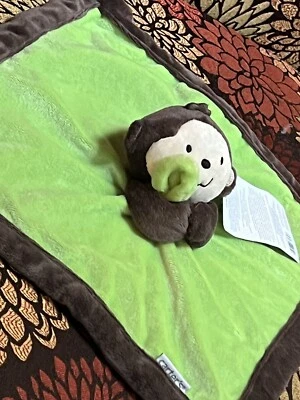 SECURITY BLANKET CARTERS NEW BROWN MONKEY VELOUR GREEN CLUTCHING LOVEY CORNER - Image 1 of 4