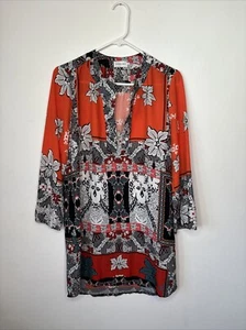 Johanne Beck red v-neck Bohemian tunic women's S NWOT - Picture 1 of 8