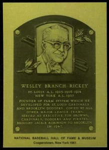 Branch Rickey Rare 1981-89 Hall of Fame Plaque Metallic Card St. Louis Cardinals - Picture 1 of 2