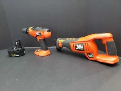 Black Decker Firestorm CRS144 14.4v Cordless Reciprocating Saw & Cordless Drill - Image 1 of 4