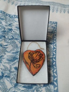 OOK Linocut Print Orange Tulip Slate heart Hanging Valentine Love Gift With Box - Picture 1 of 6