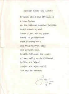 Dichterin NORMA FARBER "Zwischen Brot und Zitronen" SIGNIERT Typisiertes Gedicht RAR - Bild 1 von 2