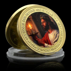 Moneda conmemorativa de metal colorido cruz cristiana medalla chapada en oro Señor Jesús - Imagen 1 de 14