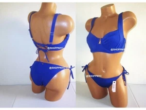 VICTORIA SECRET SWIM 34DDD Lace-Up Strappy Top Bikini Set Side Tie Bottom M L XL - Picture 1 of 11
