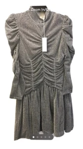 Rebecca Taylor Silver Gathered Metallic Jersey Dress Size Small - Picture 1 of 5