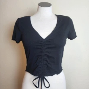 Rausch Crop-Top Damen V-Ausschnitt schwarz Kurzarm vorne zum Binden Größe S - Bild 1 von 6