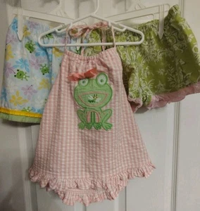 Castle & Crowns Pink Seersucker Frog Shirt & Boutique Cotton Shorts Girl's 5 & 6 - Picture 1 of 15