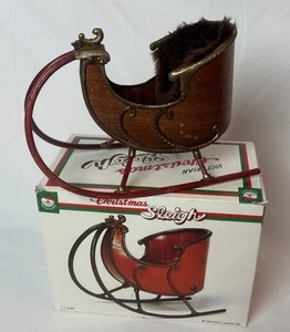 Trineo victoriano vintage 1987 madera Kurt Adler en caja original piel formada a mano - Imagen 1 de 11