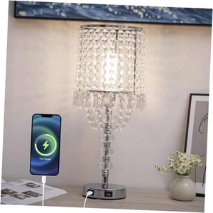 Touch Control Crystal Table Lamp, 3-Way Dimmable Bedside Lamp with USB Ports, - Picture 1 of 7