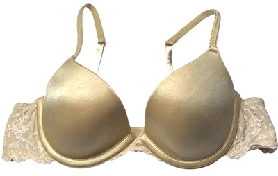 Wonderbra Women 36B Beige Underwire Push Up Plunge Lace Demi Padded 7640 Satin - Image 1 of 4