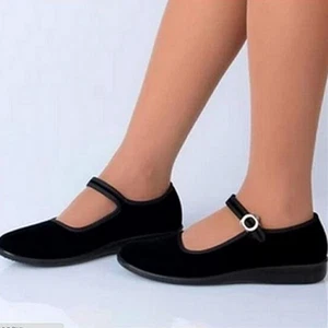 ❤❤Ladies Flat Pumps Retro Chinese Old Beijing Shoes Mary Jane Ankle Strap Velvet - Picture 1 of 11
