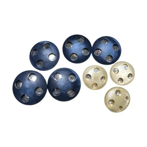 9 Unusual Vintage Buttons Plastic Over Silver-Tone Metal Blue Cream Metal Shank - Picture 1 of 3
