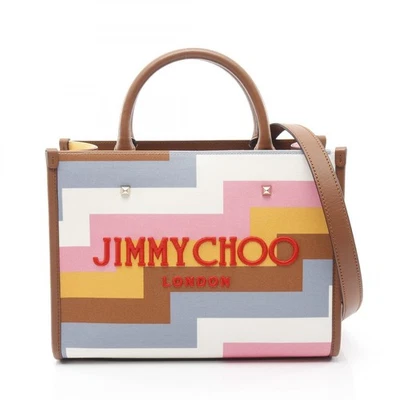 JIMMY CHOO Small Avenue Shoulder Tote Bag canvas leather Brown Multicolor Used - Image 1 of 4