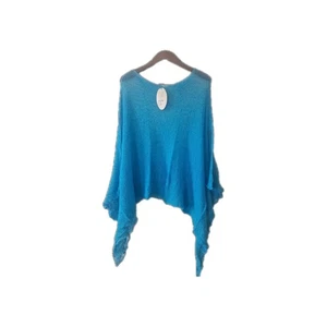 Ladies Poncho Plain Stretch Lace Fish Net Bali Crochet Batwing One Size Turq 04 - Picture 1 of 2
