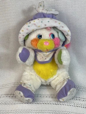 Vtg 1986 White POPPLES Plush Baby Bibsy w/ Bonnet  And Bib 13" Pink Curls - Image 1 of 4