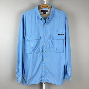 Exofficio Shirt Mens Large Blue Long Sleeve Vented Button Up Hiking Outdoors - Picture 1 of 6
