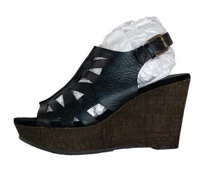 Sandalias de plataforma negras zapatos de cuña alta 6,5 cordones boho recortes NINE WEST Foto 1 de 4