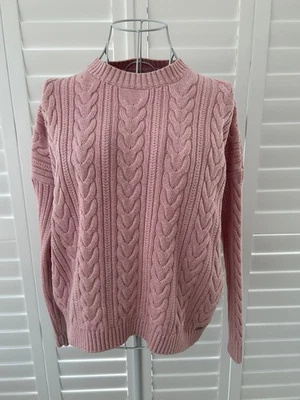 Superdry Pink Cable Knit Crew Neck Super soft Cotton Jumper Sweater size 10 - Image 1 of 4