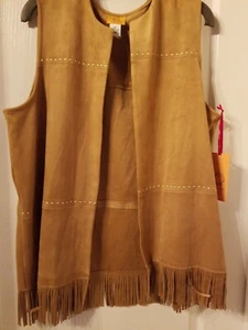 NWT Ruby Rd Women Embellished Suede Long Fringe Hem Vest Size PL ($72) - Picture 1 of 8