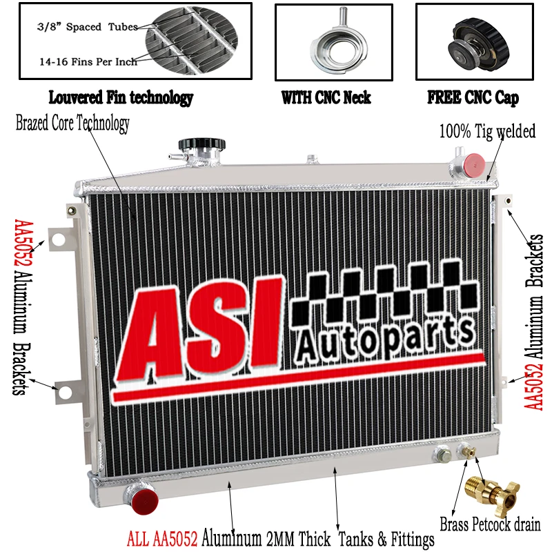 2 ROWS All Aluminum Radiator For 1985-1996 Ford Courier PC Petrol 2.6L EFI MT - image 1 of 4