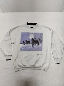 VINTAGE Jon Van Zyle Sweatshirt Size XL 1993 song to the wilderness wolves USA - Picture 1 of 15