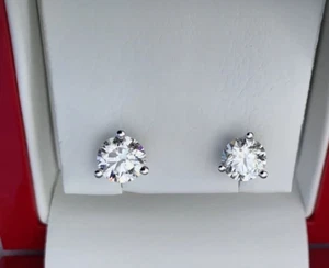 Diamond Stud Earrings E VS1 2 CT Round IGI Certified Lab created 14K White Gold - Picture 1 of 7