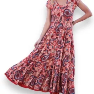 NEW Soft Surroundings Kara Maxi Dress Tiered Skirt Framboise Paisley 1X - Picture 1 of 10