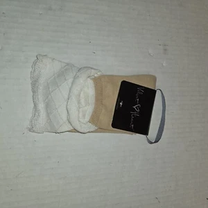 Velvet Heart Womens Cute Ankle Socks Tan w White Frills - Picture 1 of 2