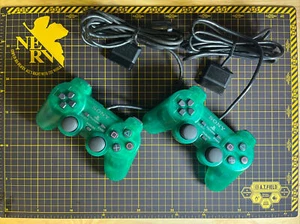 Lot 2 Official Playstation PS2 DualShock2 Wired Analog Controller Clear Emerald - Picture 1 of 8