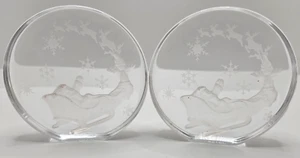 Vtg 1983 Danbury Mint Santa's Sleigh & Reindeers Etched Glass Paperweights (2) - Picture 1 of 6
