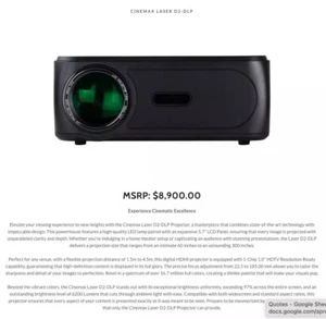 Cinemax Professional Grade Projector Laser D2-DLP (MSRP = $8999) - Picture 1 of 4