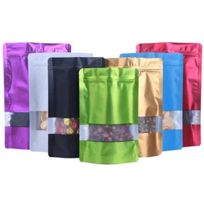 Coloured Mylar Foil Stand Up Aluminum Pouches - Matte Window Food Self Seal Bag - Image 1 of 4