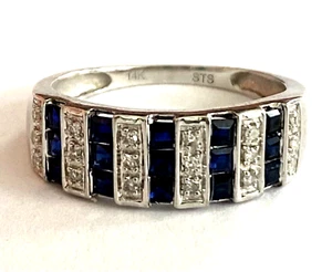 STS Chuck Clemency 14K White Gold Diamond Sapphire Ladies Ring Band Size 7 - Picture 1 of 20