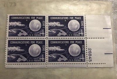 US Stamps, Scott #1173 4c Echo I, Peace Communications 1960 Block of 4 XF M/NH - Image 1 of 2