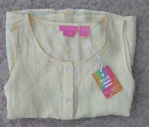 Isaac Mizrahi Size S Womens Yellow Linen Boho V Neck Short Sleeve Peplum Top - Picture 1 of 4