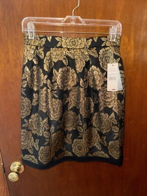 Falda lápiz floral negra y dorada Nanette Lepore para mujer talla 0 nueva con etiquetas Foto 1 de 4