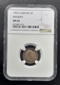 1903 Great Britain MAUNDY 4p Four Pence EDWARD VII: NGC MS66 - Picture 1 of 4