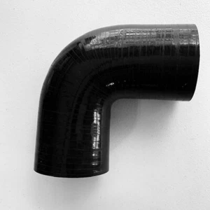 Reinforced Silicone 90-degree Elbow Hose 3.50" ID, 6" Legs, 4-Ply, Glossy Black - Picture 1 of 2